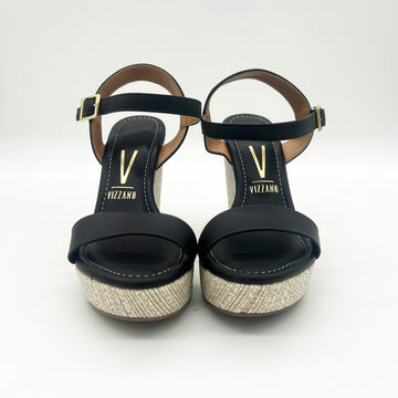 Vizzano 6283-2000 Raffia Wedge Sandal in Black Napa